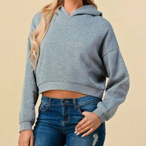 NWT Heart & Hips Cropped Fleece Hoodie--Gray